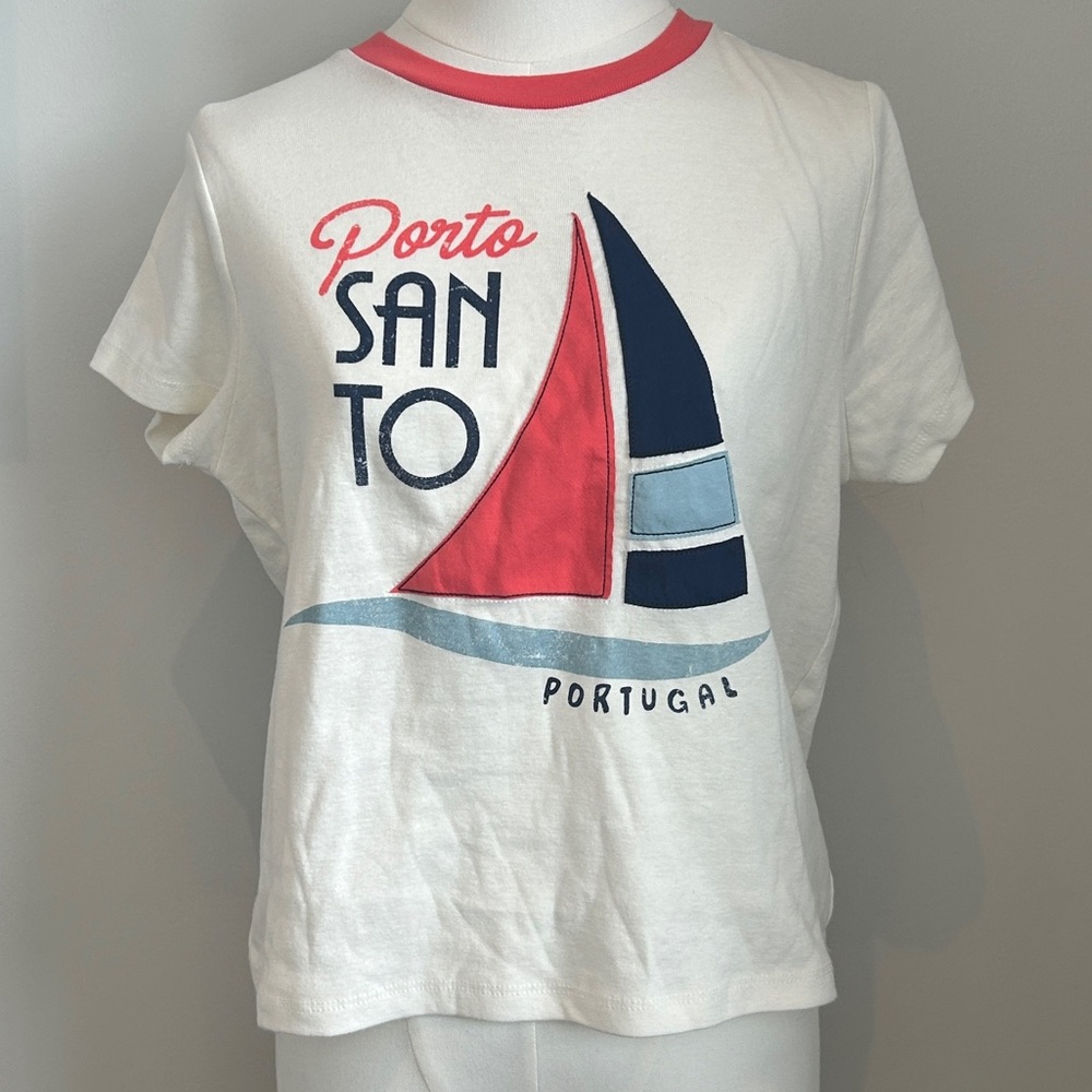 Vintage Porto Santo Portugal Sailboat Ringer Tee XL Coastal Graphic Shirt